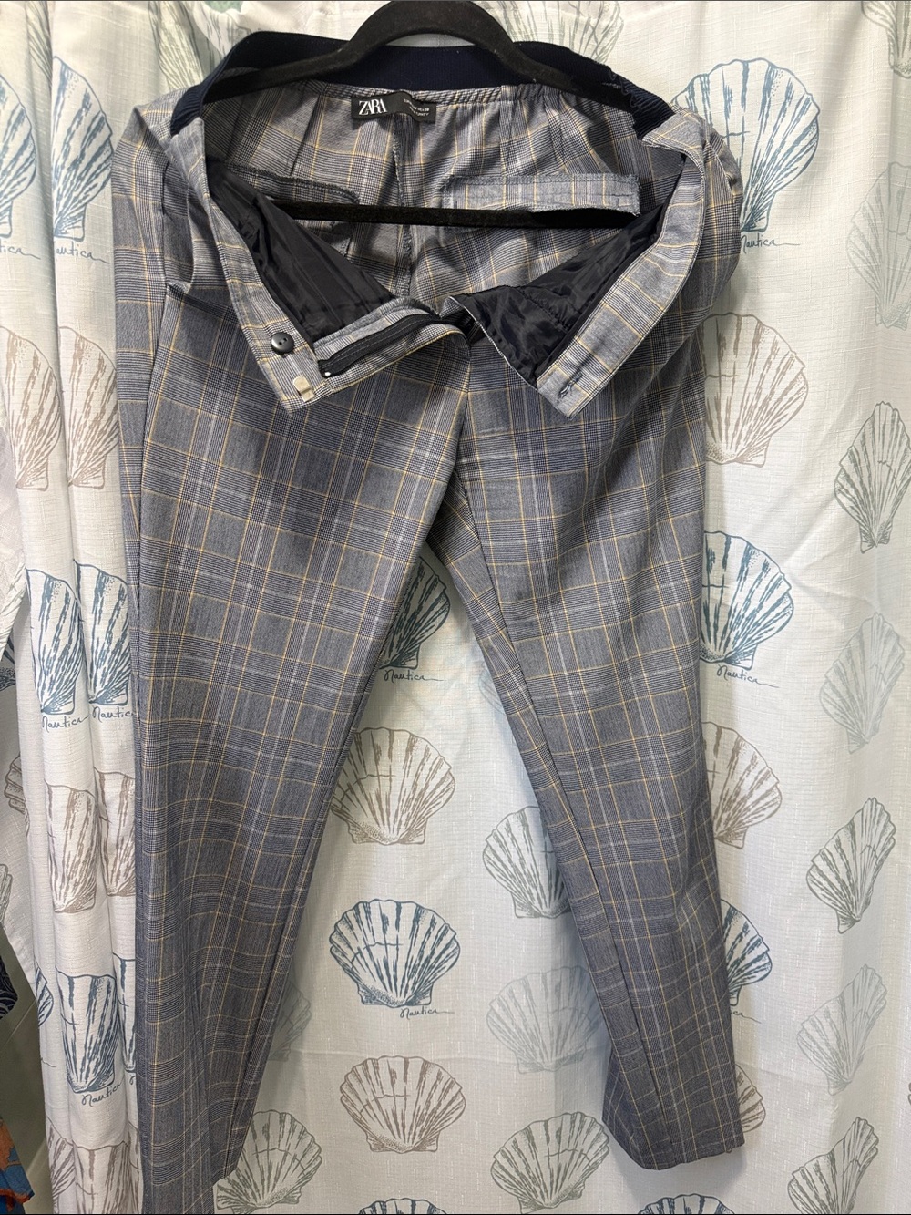 Zara Men Gray Plaid Dress Trousers with Tan Windowpane